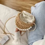 New Pearl Bag Women's New Hand-Wen Straw Bag Rattan Crossbody Oulder Bags Ins Wild Ning Clutch Bags