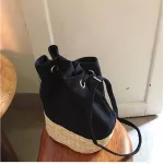 Orean Retro Wen Bucet Canvas Straw Handbags Ca Wen Women Oulder Bag Bohia Rattan Handbag Bolso Fenino
