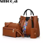 Smooza 4pcs Set Ses And Handbags Pu Leather Striped Oulder Bags For Women -Handle Bags Fe Oulder Bag