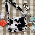 Women Bag New Oer With Lamb Wool Cute Cow Pattern Lie Fabric Oulder Bag Canvas Handbag Tote Large Capacity Bag For Girls
