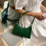 Crocodile Pattern Pu Leather Fe Oulder Bag Ladies Armpit Bag Vintage Women Baguette Se Handbags Sml Clutch