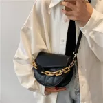 Luxury Chain Design Saddle Crossbody Bags for Women Pu Leather Oulder Bag Trend Fe Wild Handbags and SES