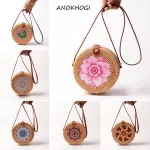 Flowers Tots Print Women Rattan Bags Crossbody Beach Vintage Oulder Bag Fe Straw Round Circle Sg Bag Handbags B126
