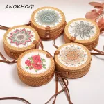 Flowers Tots Print Women Rattan Bags Crossbody Beach Vintage Oulder Bag Fe Straw Round Circle Sg Bag Handbags B126
