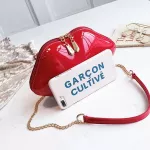Women PT Leather Red Lips Clutch Bag Ladies Chain Oulder Bag Handbags Ning Bag Lips S SE