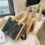 Lambswool Tote Women Handbag Wide Strap H Oulder Bag Luxury F Fur Pu Leather Crossbody Bag Large Capacity Se