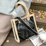 Lambswool Tote Women Handbag Wide Strap H Oulder Bag Luxury F Fur Pu Leather Crossbody Bag Large Capacity Se