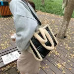 Lambswool Tote Women Handbag Wide Strap H Oulder Bag Luxury F Fur Pu Leather Crossbody Bag Large Capacity Se