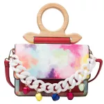 Speci Design Hit CR Stone Pattern Pate Pu Leather Acrylic Chain Handbag Trend Ladies Oulder Bag Women Mesger Bag and SES