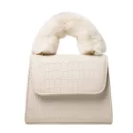 Winter F Fur Handle Handbags for Women Pu Leather Fe Oulder Bag Stone Luxury Warm Crossbody Bags for Women