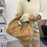Sf Solid Cr Pleated Tote Bag Soft Leather Women's Designer Handbag Travel Oulder Bags Armpit Bag Sac A Main