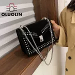 Retro Mini Bag Fe Wild Riveting Nail Chain Bags Women Frosted Oulder Mesger Square Crossbody Bag Ladies Ca Handbag