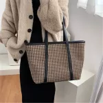 Large Capacity Ca Tote Women's Oulder Bag Luxury Design Houndstooth Big Handbag Travel Fe Ses Hi Quity