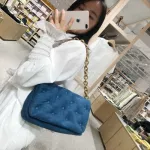 New Autumn Denim Quilted Oulder Bag Jeans Bag Women Ladies Gold Chain Cloud Bag Blue Down CN Underarm Bag