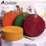 Mmer Bi Hand Wen Women Rattan Bag Round Oulder Crossbody Bags Beach Straw Bag Bohian Nitting Travel Circular Handbags