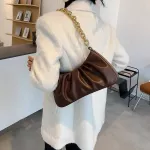 Folds Design Pu Leather Oulder Bags For Women Winter Branded Handbags And Ses Luxury Chain B Red Hand Bag