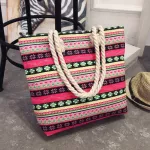 Beach Holiday Canvas Bags Hi Capacity Oulder Bag Women Nation Wind Portable Printing Fe Bohia Handbag