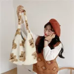 Women Lamb Lie Fabric Oulder Bag Canvas Handbag Tote Large Capacity Brdery Ng Bag Cute Bo Bags For Girls