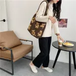 Women Lamb Lie Fabric Oulder Bag Canvas Handbag Tote Large Capacity Brdery Ng Bag Cute Bo Bags For Girls