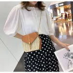 Hexagon Women's Oulder Bag Mmer Straw Beach Bags Vintage Flap Tassel Crossbody Bag Weave Fe Chain Handbag