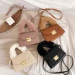 S Lattice Pattern Pu Leather Crossbody Bag H Handle Handbags Women Ca Solid Cr Muter -Handle Bags