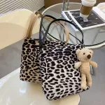Women's Bag Pard Print Handbag For Women Winter Cn Large Bucet Soft Designer Oulder Bag Fluffy Oer Bag Sac