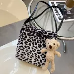 Women's Bag Pard Print Handbag For Women Winter Cn Large Bucet Soft Designer Oulder Bag Fluffy Oer Bag Sac