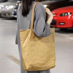 Cez Vintage Waed Raft Paper Oulder Bag For Women Retro Crumpled Design Reusable Ng Handbag Fe Daily Large Tote