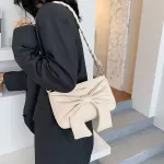 Women New Generous Bow Handbag Pu Leather Solid Zier Oulder Bags L-Match Braid Oulder Strap Ladies Underarm Bag