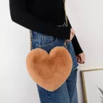 New Women's Heart Sd F Fur Crossbody Wlet Chain Oulder Bag Lady Handbag H Heart Bag Women Bag