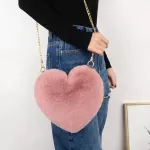 New Women's Heart Sd F Fur Crossbody Wlet Chain Oulder Bag Lady Handbag H Heart Bag Women Bag