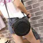 Gure Women Oulder Bag Tassel Round Weave Crossbody Bags Ladies Pu Leather Handbag Girl Mini Circular Bags Bolsos