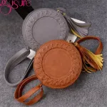 Gure Women Oulder Bag Tassel Round Weave Crossbody Bags Ladies Pu Leather Handbag Girl Mini Circular Bags Bolsos