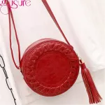 Gure Women Oulder Bag Tassel Round Weave Crossbody Bags Ladies Pu Leather Handbag Girl Mini Circular Bags Bolsos