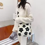 Women Crossbody Bag H Soft Fluffy Flower Printed Fe Ca Oulder Autumn Handbag Large Capacity Totes