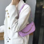Women Chain Armpit Handhags Pu Leather Fe Sml Oulder Bags Vintage Ladies Baguette Clutch Se Mini Tote Bag