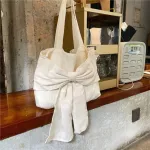 Sweet Girly Bownot Canvas Oulder Bag Vintage Design Ladies CA Tote Handbags Fe Daily Large NG BAGS