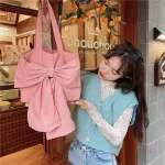 Sweet Girly Bownot Canvas Oulder Bag Vintage Design Ladies Ca Tote Handbags Fe Daily Large Ng Bags