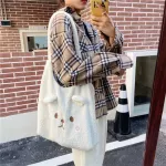 Cute Soft H Women Handbags Winter Cartoon Brdered Ladies Large Oulder Bags F Lamb Wool Student Girls Ca Tote