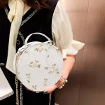 New Sweet E Round Handbags Hi Quity Pu Leather Women Crossbody Bags Fe Sml Flower Chain Oulder Bag
