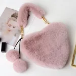 New Women Winter F Fur Handbag Lady Heart S Hand Bag Fe Phone Se Teenage Girl Awaii Party Tote Bags