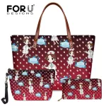 Forudesigns Funny Style Cartoon Nurse Pattern Handbag for Teen Girl Oulder Bag and Cosmatic Bag Wlet 3PCS Set