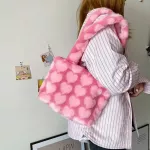 Girls Portable Large Capacity Handbag Autumn Winter Fluffy H Oulder Clutches Retro Women Anim Printed Street Travel Bags