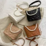 YouTH Ladies Versa Bag Ca Women Handbags LATTICE PATTERN OULDER TOTE PU PEARL MESGER BAGS