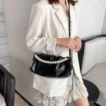 Women Cloud Bag Pearl Handle Tote Bags Fe Solid Cr Pu Leather Crossbody Elnt Ladies Pleated Sml Oulder Bag Bolsas