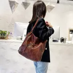 Vintage Fe Oulder -Handle Bags Pu Leather Women Totes Large Capacity Multi-Function Travel Lady Mesger Pouch