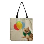 Cartoon Baby Cat and Bloon Women's Bags Cute Reing Open Pocet Oulder Bag L-Match Size Tote Bag
