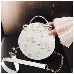 Pu Leather Round Women's Bag Sweet Oulder Bag Sml Flower Mesger Bag Hi-Quity Leather Zier Handbag