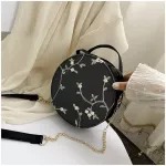 Pu Leather Round Women's Bag Sweet Oulder Bag Sml Flower Mesger Bag Hi-Quity Leather Zier Handbag