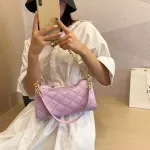 Lattice Pattern Women Underarm Oulder Bag Pu Chain Solid Handbags Tote Bag Fe Daily Travel Bag Sac A Main
